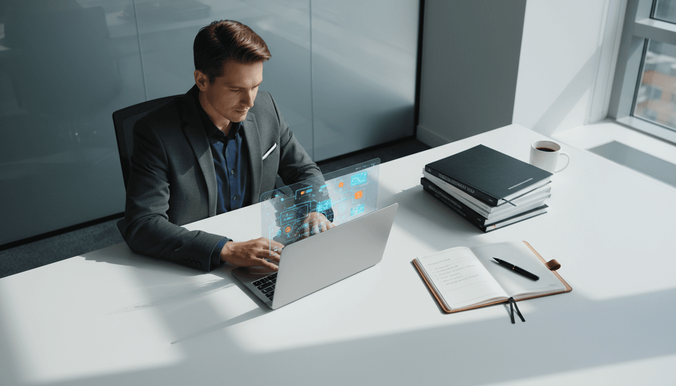 CTO consultant reviewing technical strategy and architecture plans at workspace